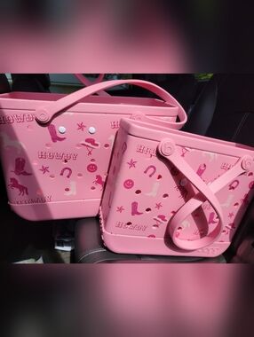 New With Tags Bogg Bag Pink Howdy Boots And Hats Westerm Size Medium 15"